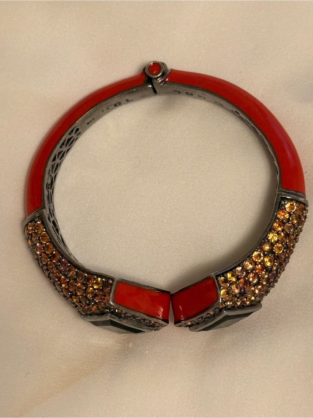 MCL Gold-Tone Orange Gemstones Bracelet with Smoky Quartz Center Stone Accent - Picture 3 of 3